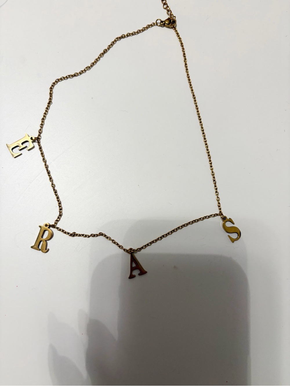 Gold Letter Charm Necklace withE‎  R, A, S Initials